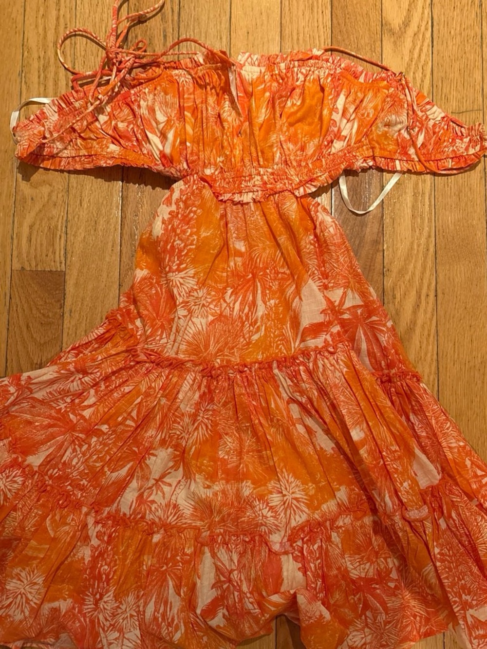 Women's Off-Shoulder Orange Floral Midi Dress